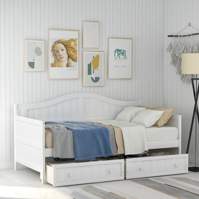 Twin Wooden Daybed with Storage Drawers, Sofa Bed for Bedroom & Living Room, No Box Spring, White