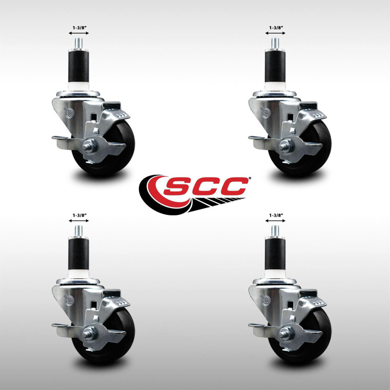 Ensemble de roulettes extensibles pivotantes en caoutchouc souple de 3 po et 1 3/8 po avec frein SCC