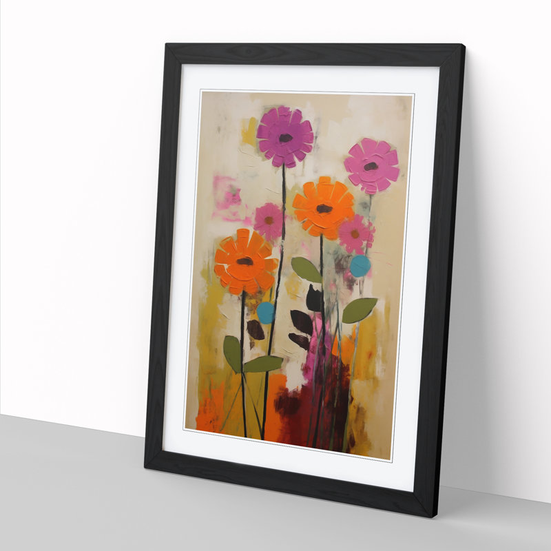 FRM-V0523-914X Flowers Mid Century Vol.4 - Single Picture Frame Print, 64cm H x 46cm W x 2cm D, Black Framed
