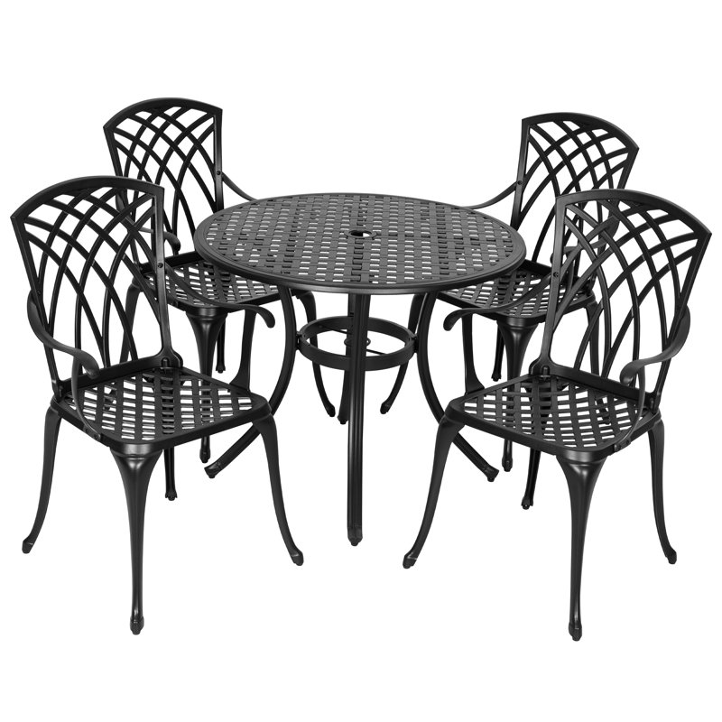 5-Piece Patio Cast Aluminum Dining Set with Umbrella Hole