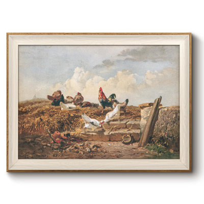 Vintage Farm Rooster and Chickens Framed Wall Art for Rustic Decor