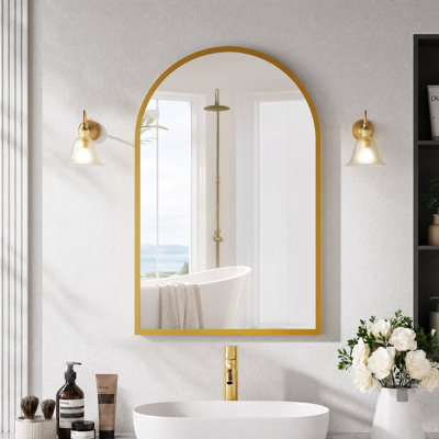 24 x 36 Inch Recessed or Surface Mount Arched Medicine Cabinet, Bathroom Mirror Cabinet with Tempered Glass Shelves