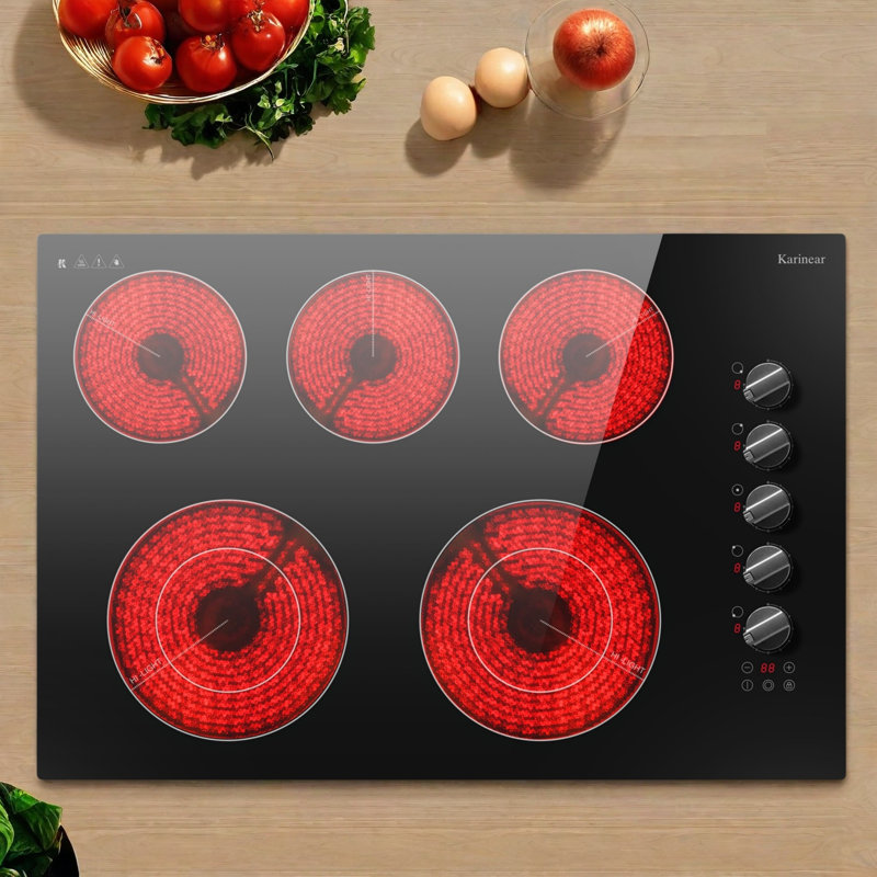 Karinear 30 Inch Built-In Electric Ceramic Glass Cooktop, 5 Burners Electric Stove Top, 8600W High Power, Ceramic Stovetop, 220-240V Hardwired