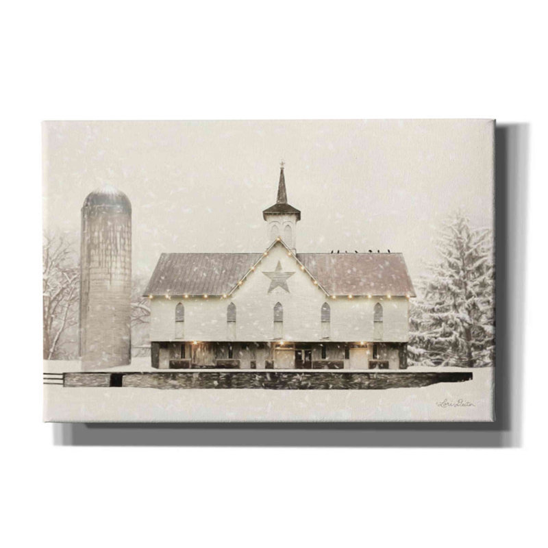 Christmas Star Barn with Lights par Lori Deiter - Photographie sur toile tendue, H 40 po x l 60 po x 1,5 po