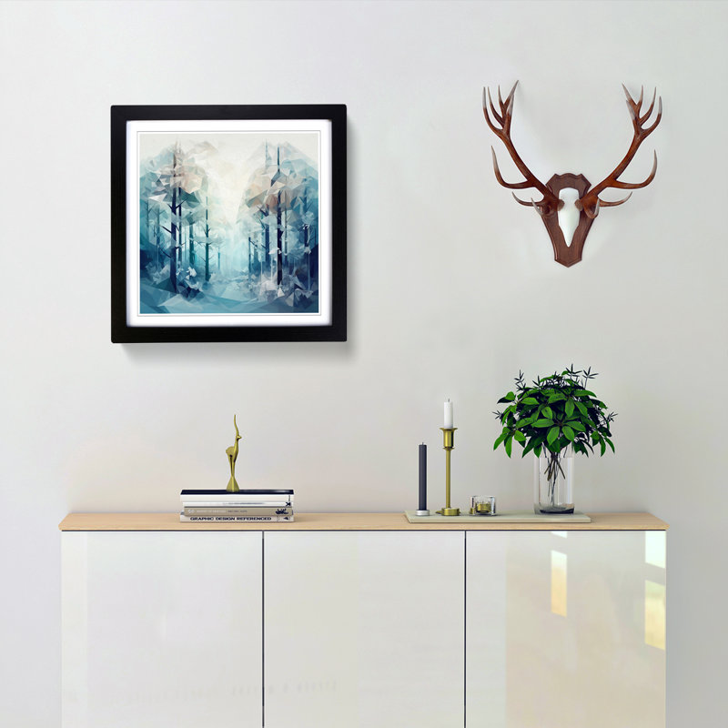 Winter Forest Polygon - Framed Print, Black