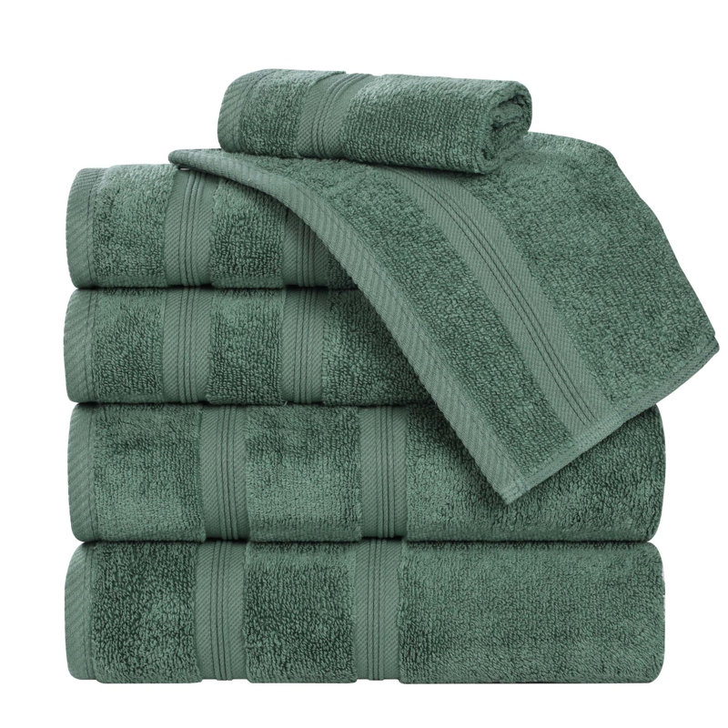  Ensemble de serviettes en coton 6 pièces Smart Quick-Dry Zero Twist, Vert forêt