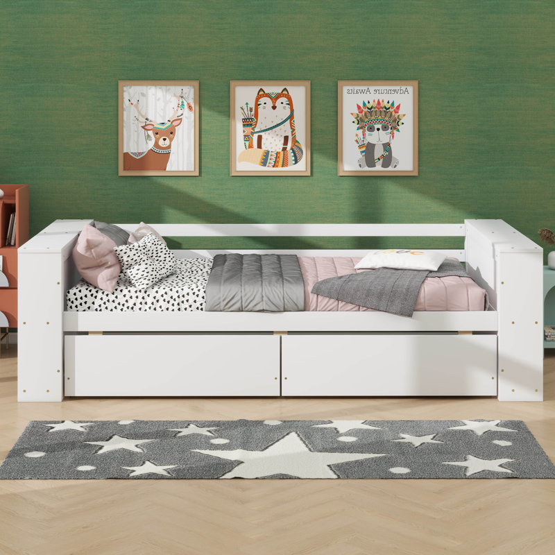 Lit simple avec tablettes pour lit de jour, Blanc