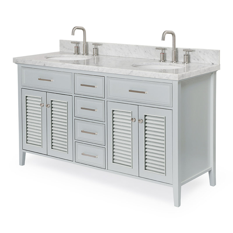 Kensington 61'' W Double Vanity, Oval, Gray, Carrara White Marble