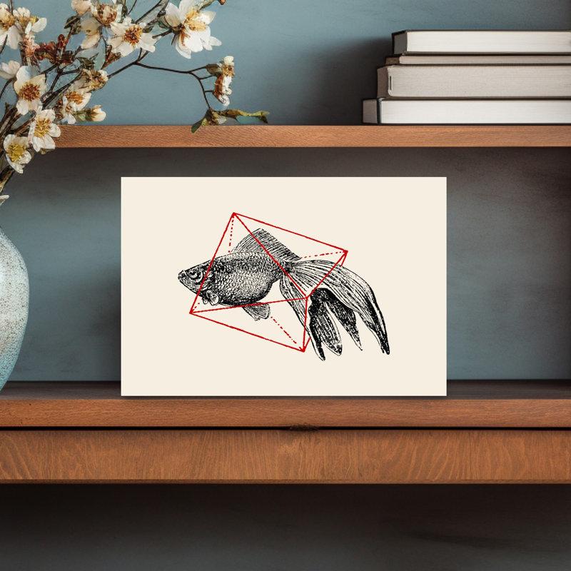 Geometric Goldfish Sketch by Florent Bodart - Wrapped Canvas Print, 46 cm H x 30 cm W