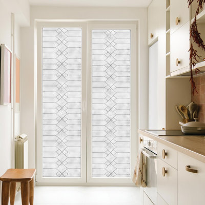 Large 36 X 72 Inch Window Film,  Provides Privacy, Non-Adhesive, Textured Leaded Glass Pattern, UV Protection, Easy To Apply And Removable