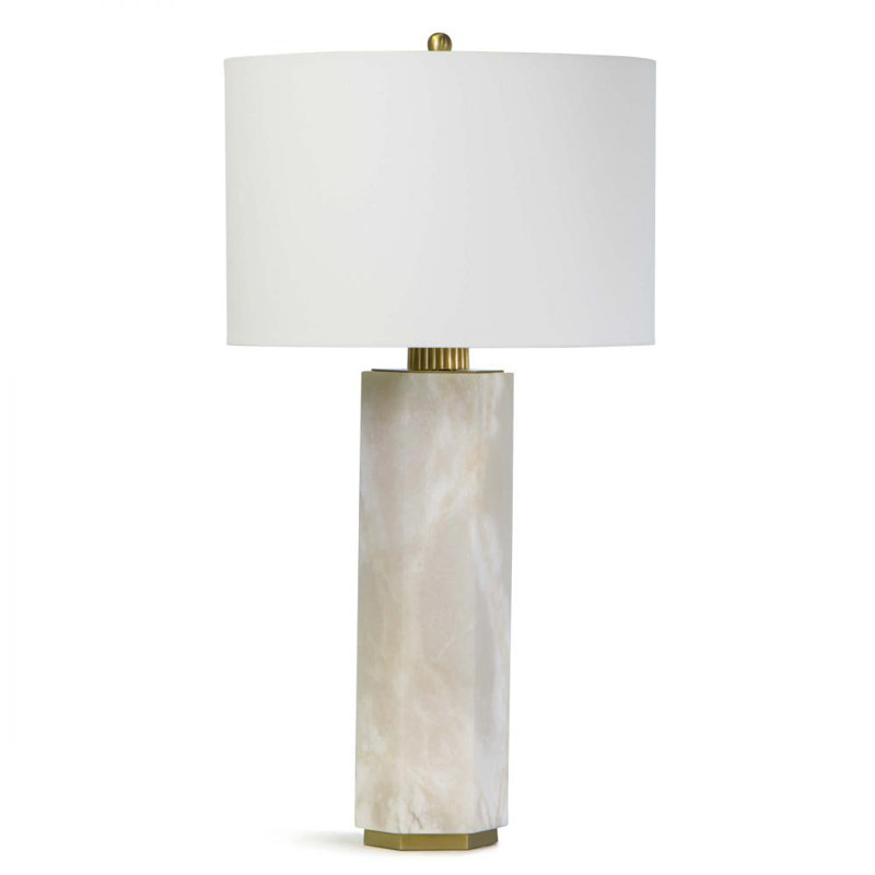 Hexagonal Alabaster Table Lamp with Linen Shade
