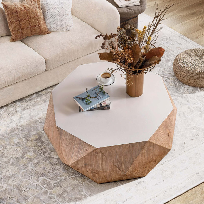 Table basse 38 po, H 16,33 po x L 38,18 po x l 31,49 po, Blanc, Naturel