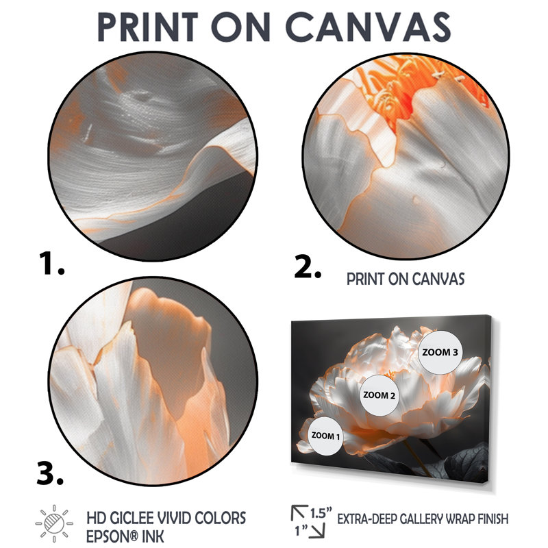 Pivoine blanche glamour de luxe I - pivoines murales, salon, Cadre noir, H 24 po x l 32 po