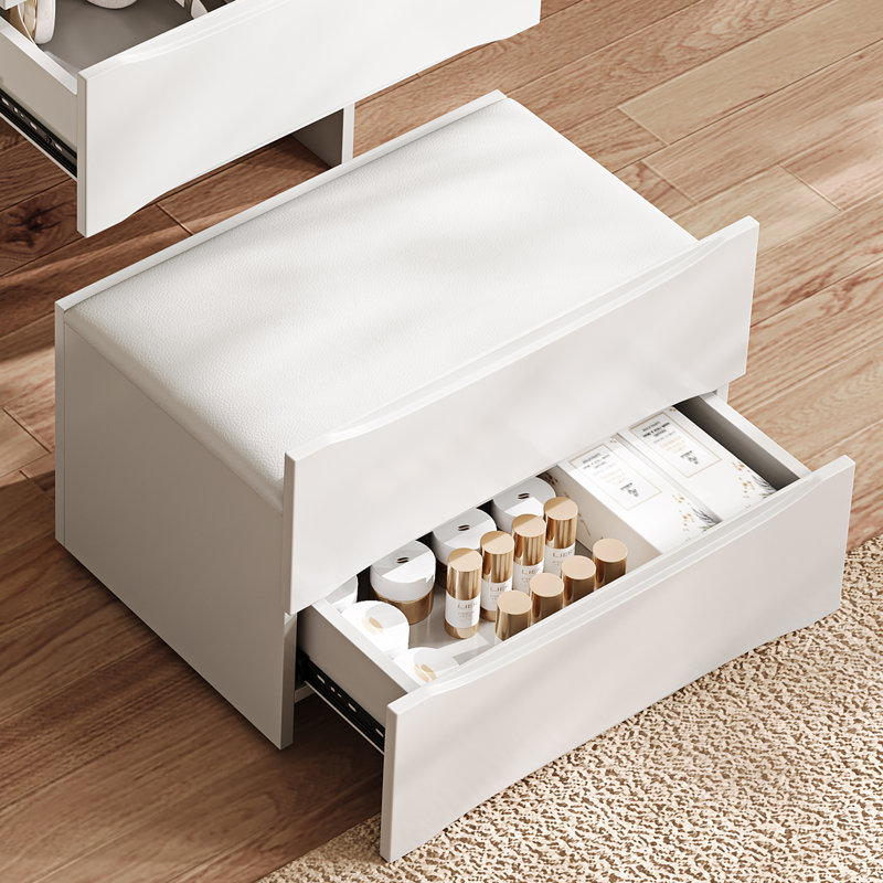 LED Makeup Vanity Table with Adjustable Lighted Mirror - 3-in-1 Vanity Desk with Storage Stool, Flip Top Design, 5 Storage Spaces - White Bedroom Vanity Set with Cosmetic Organizer