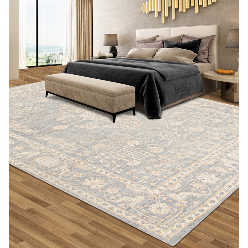 Sultanabad Hand-Knotted High-Quality Light Blue Area Rug