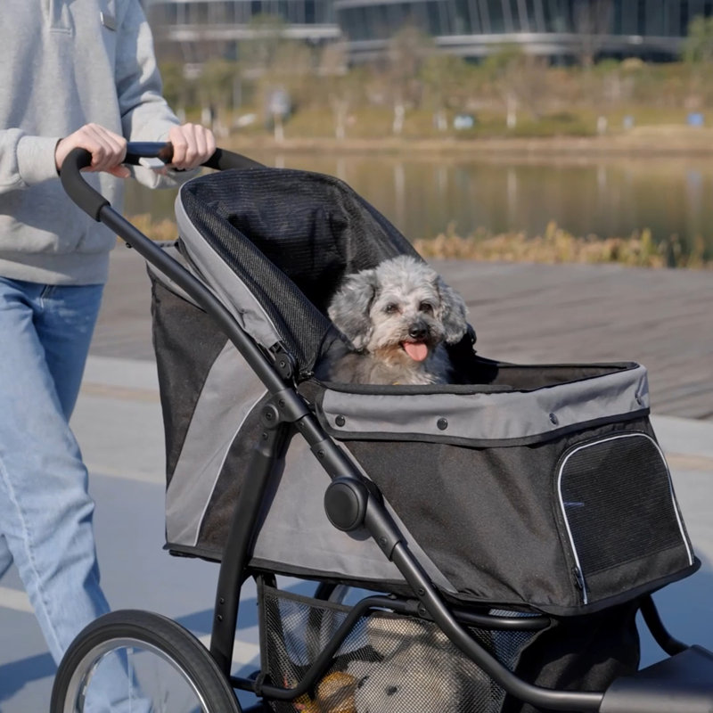 Dog Pram for Medium Small Breeds w Rubber Wheels Grey