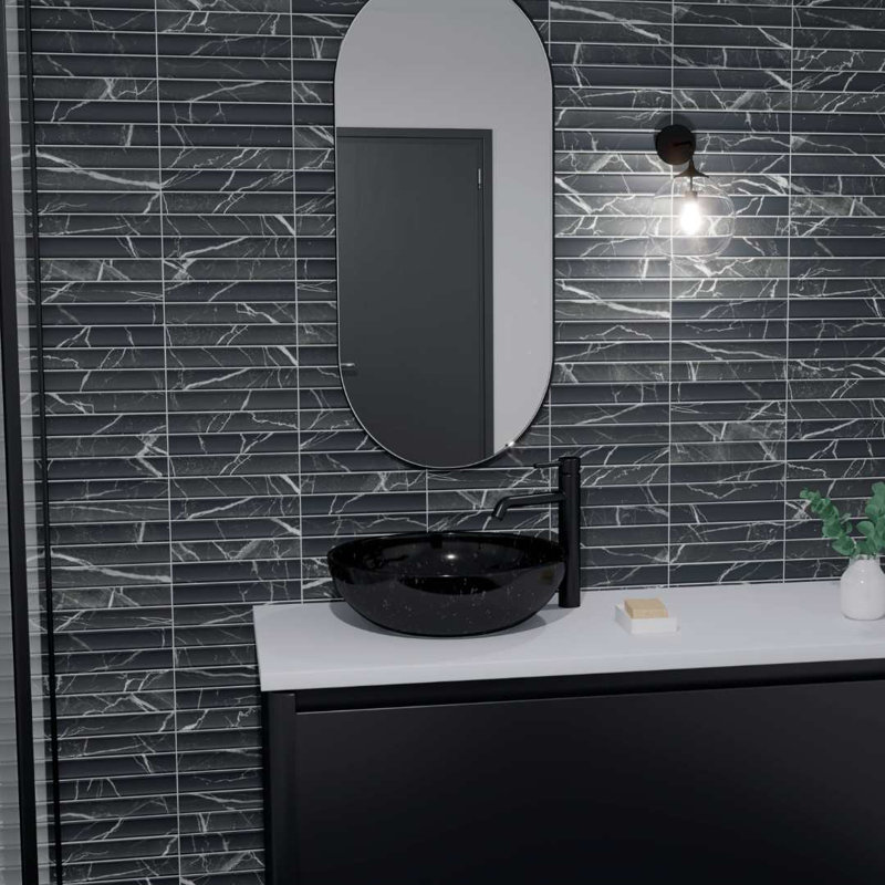 Carreau de mur cannelé mat en porcelaine 4,5 po x 9 po Lyrical, Marquina
