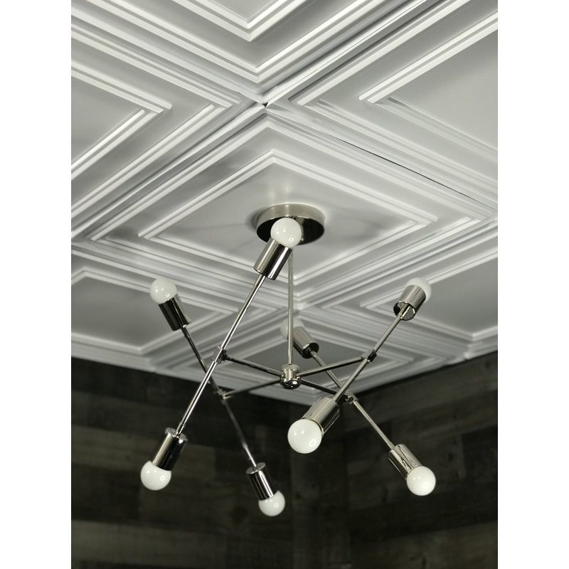 Lustre linéaire 8 lumières spoutnik modern Nadene, Nickel poli