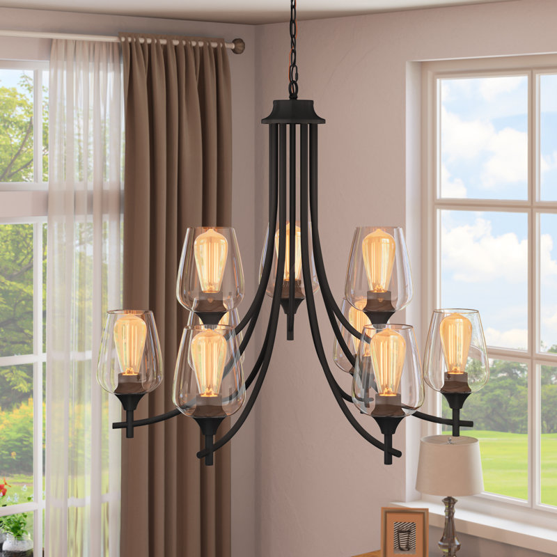 Luminaire suspendu classique / traditionnel à 9 lumières de style bougie avec abat-jour en verre Demarrie