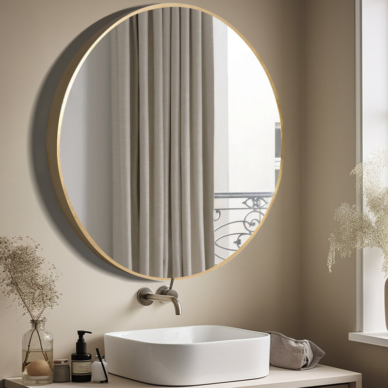 Karrina Round Metal Accent Mirror, Gold, 32" x 32"