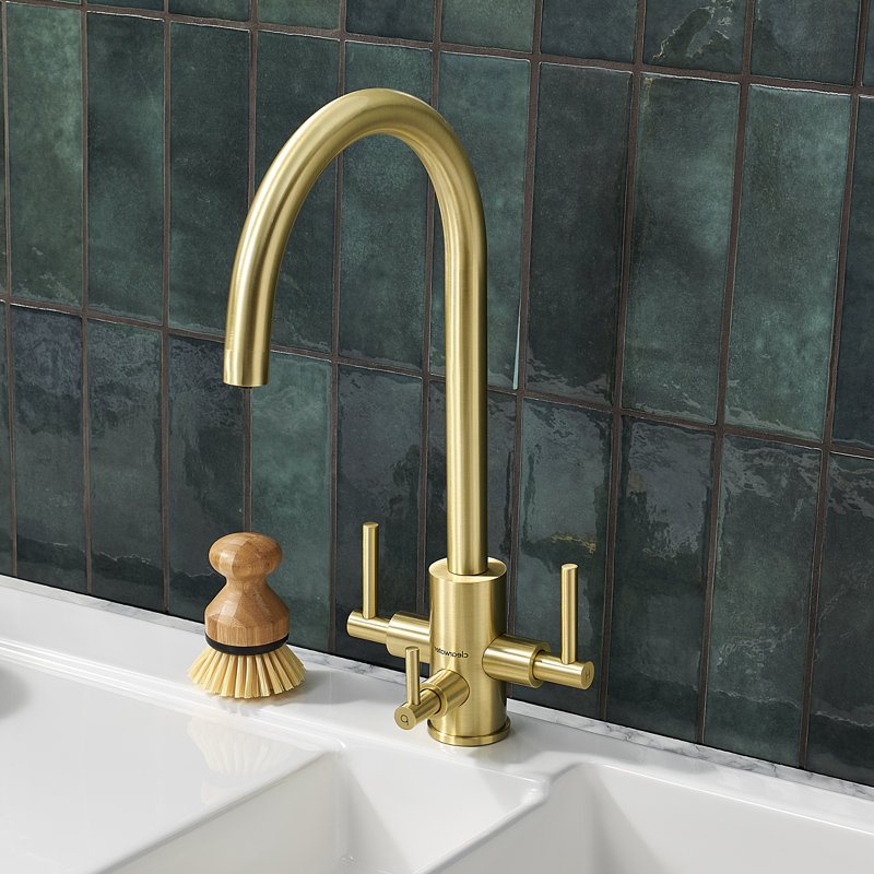 Ebern Designs Regelinde Kitchen Faucet, Brushed Brass