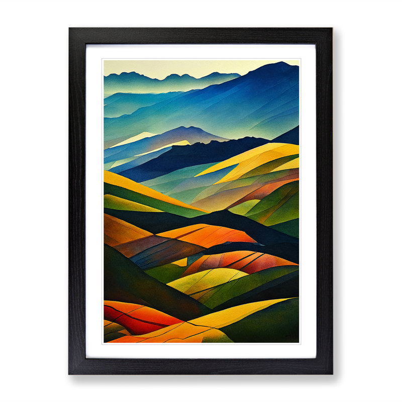Watercolour Meadow Landscape No.5 - Wall Art, 46cm H x 34cm W, Black Frame, White