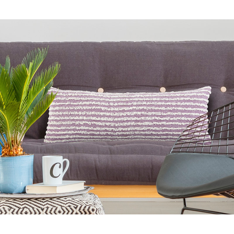 Club Double Rectangular Striped Fringed Cotton Throw Pillow Cover, Purple Striped 3, Polyester