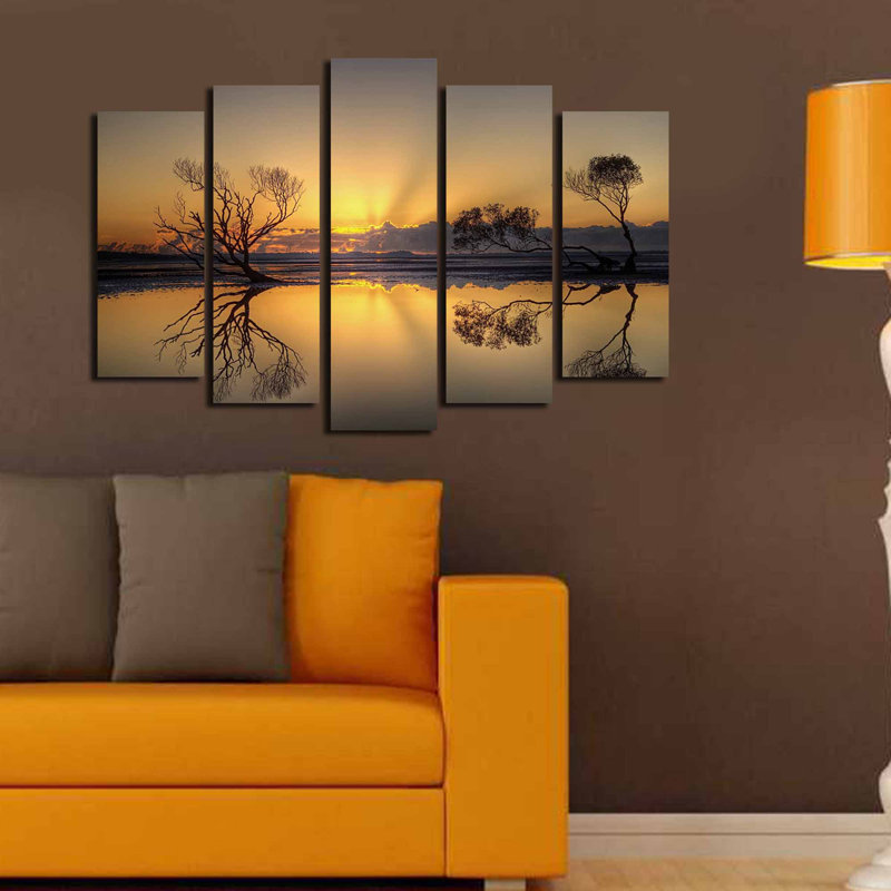 Superbe ensemble de 5 peintures sur toile 100% suède, taille totale: 27,6 po x 41,3 po | 100% cadre en bois, épaisseur: 1,2 po | Parfait pour le salon, la chambre à coucher et le bureau, et pour une œuvre d'art accrocheuse