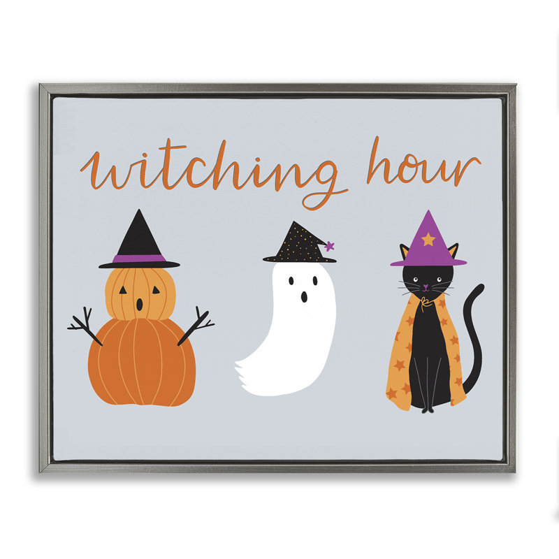 Adorable cadre flottant d'Halloween sorcière, design par Sazerelli Designs, Cadre flottant gris lustré, H 25 po x l 31 po