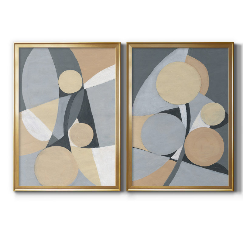 Millenium I - ensemble de 2 reproductions d'art, Pas de tapis, H 26,5 po x l 73 po x P 1,5 po, Toile encadrée dorée