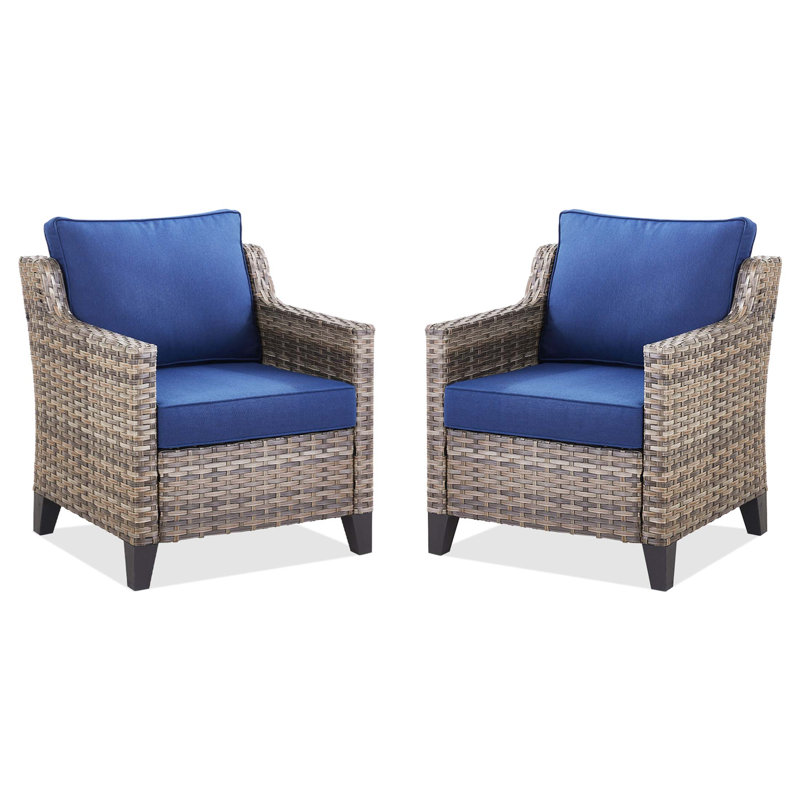 Outdoor Patio Arm Chairs Set Of 2, Wicker Furniture For Porch, Poolside, Deck, And Yard, Durable And Comfortable, Blue