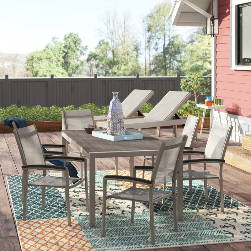 Aynura 9-Piece Outdoor Dining & Lounge Set – White Powder-Coated Aluminum Patio Furniture with 71" Dining Table, Stackable Chairs & Reclining Loungers - White