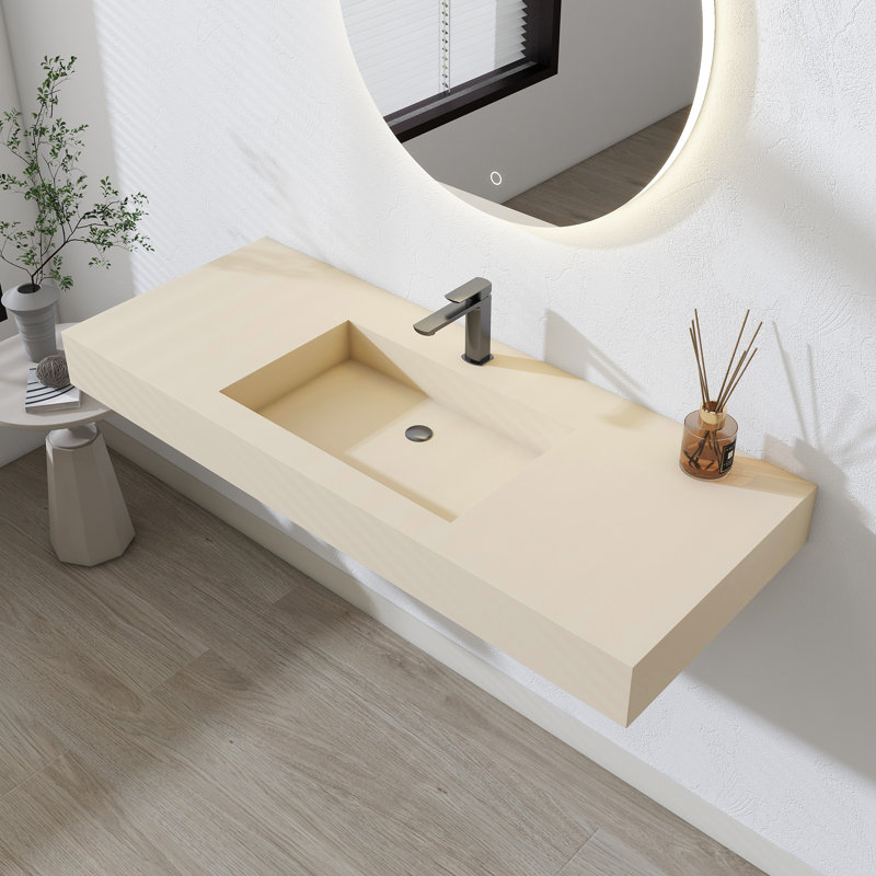Lavabo de salle de bain à fixation murale 47 po avec trou pour robinet en café au lait 47 po