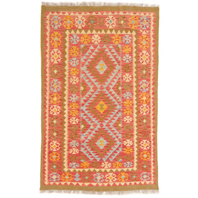 Rectangle 121 cm x 192 cm Geometric Hand Woven Kilim