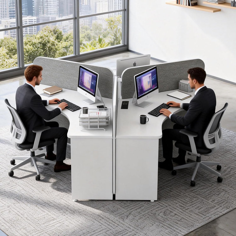 3 Person Office Cubicle Desk Workstation with Mobile Pedestal & Built-in Power Outlets, Adjustable Wall Partitions, Layouts for Startups and Modern Workspaces