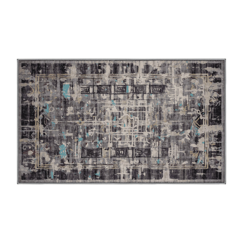 Machine Washable Gray Area Rug, Rectangle 5' x 8'
