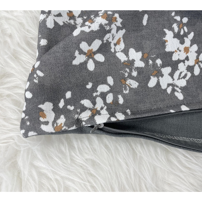 Steel Gray Floral Polyester Square Throw Pillow Set