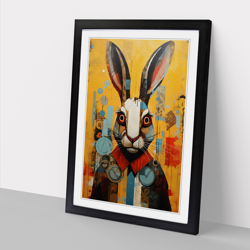 XYZ-FRM-V1223-5331 Rabbit Constructivism - Single Picture Frame Print on Wood, Black, 46cm H x 34cm W x 2cm D