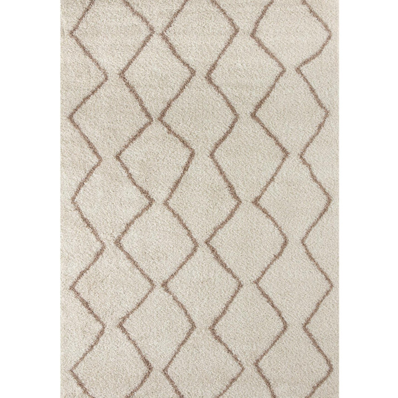 Moroccan Shaggy Collection Rugs Boho Design in Ivory/Beige, Rectangle 80 x 150cm