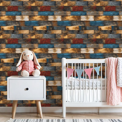 Peel and Stick Wallpaper Rustic Reclaimed Wood Wall Multicolor Planks Contact Paper Removable Self Adhesive Wall Mural Wall Decor for Bedroom Kitchen Cabinets 24in x 118in