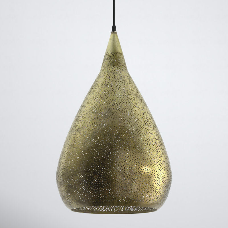 Lampe suspendue en métal doré antique perforé l 13 po Mangus