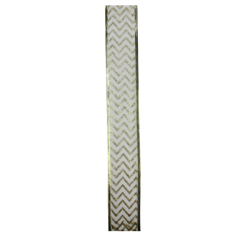 Ruban d'artisanat de Noël filaire vert scintillant à motif de chevrons 2,5 po x 120 verges