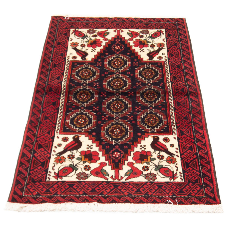 Tapis rouge en laine noué à la main de conception unique 3 pi 8 po x 6 pi 4 po New Age