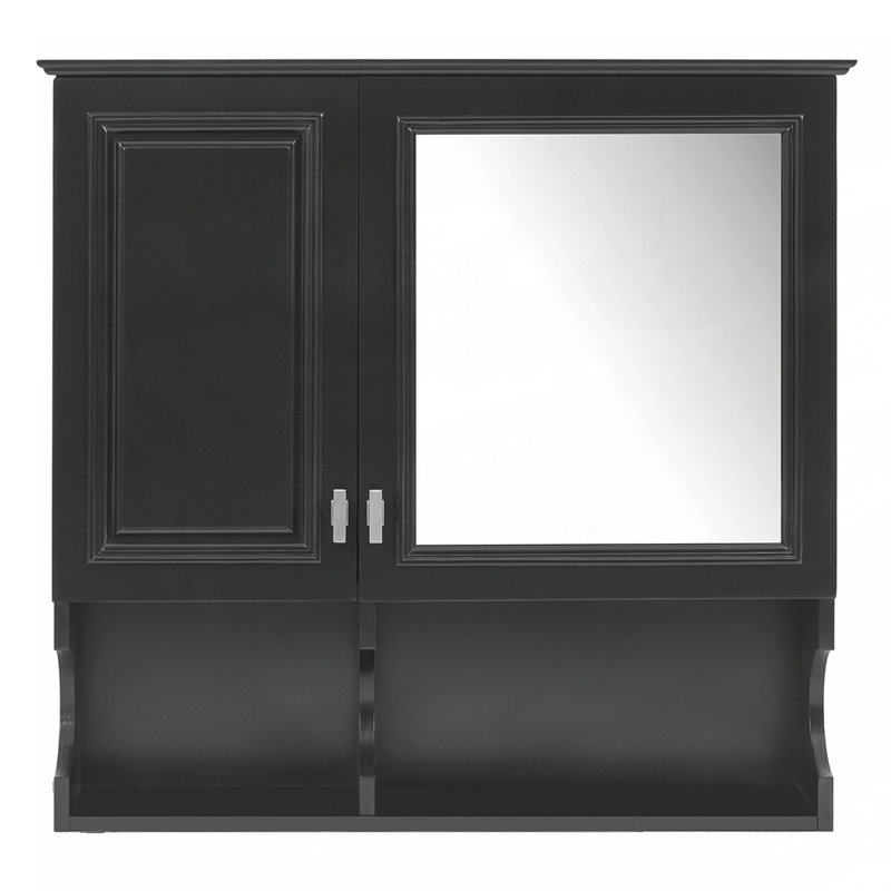 Armoire à pharmacie murale à miroir avec tablettes réglables et rangement ouvert, parfaite pour l'organisation et l'élégance de la salle de bain
