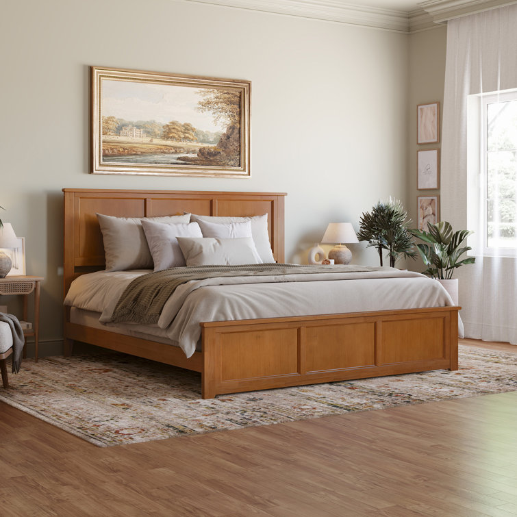 Amear Solid Wood Foundation Bed with Matching Footboard and Built-in USB Charger