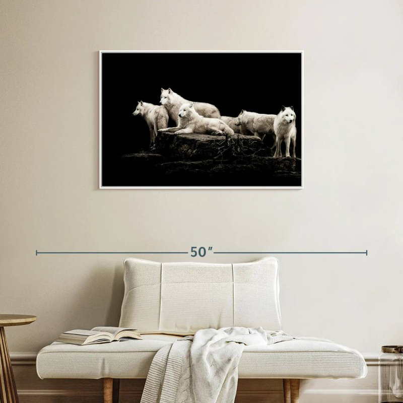 Loups blancs, Cadre flottant blanc, 37 po x 25 po