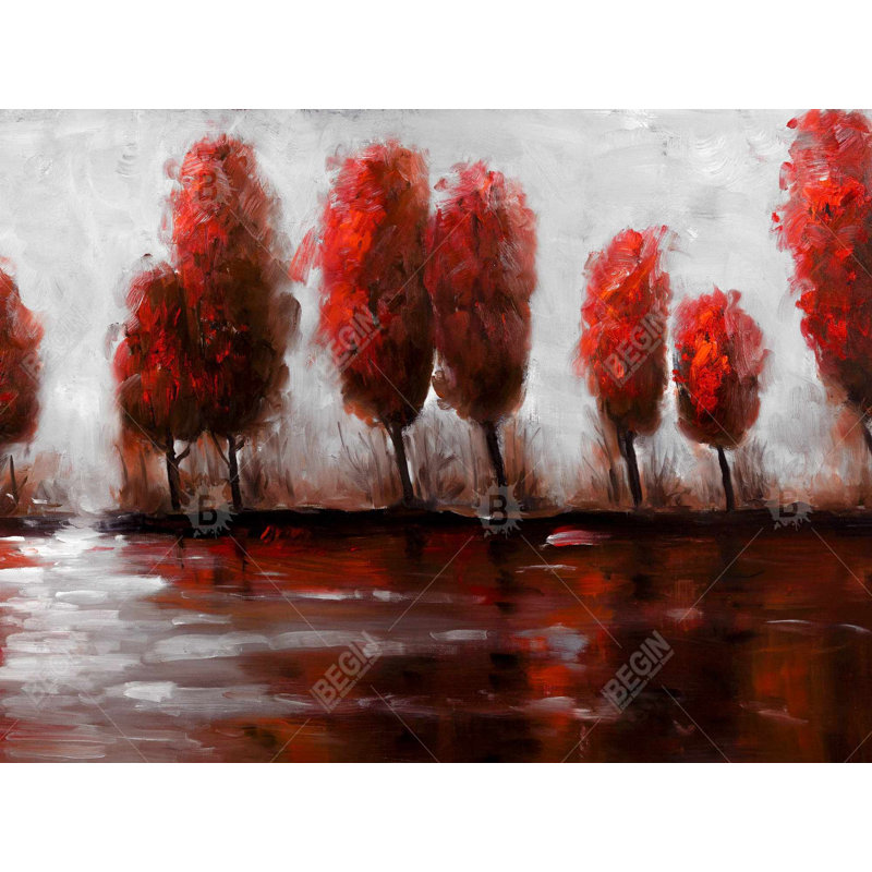Arbres rouges - Toile encadrée pour la décoration intérieure | Conception vibrante