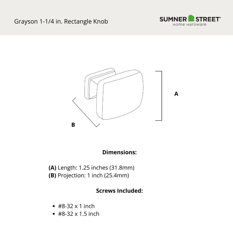 Multipack de boutons rectangulaires en bronze huilé 1-1 / 4 "Grayson, Bronze huilé