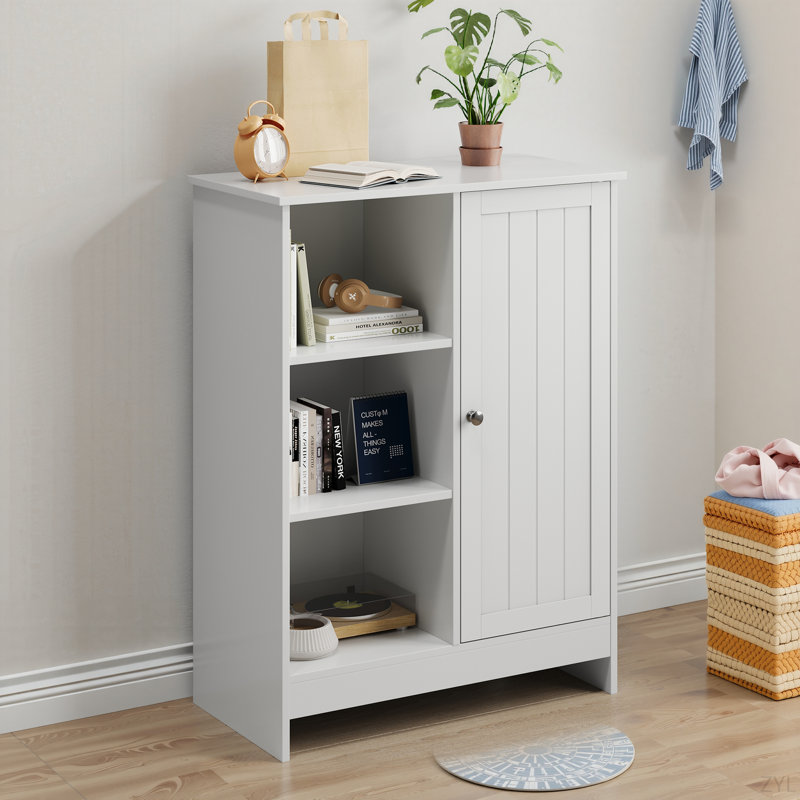 Bathroom Cabinet, Kitchen Freestanding Storage Rack, 23.62" X 11.81" X 31.5" Floor Storage Cabinet With 1 Cabinet, 3 Open Compartments, Adjustable Shelves, White