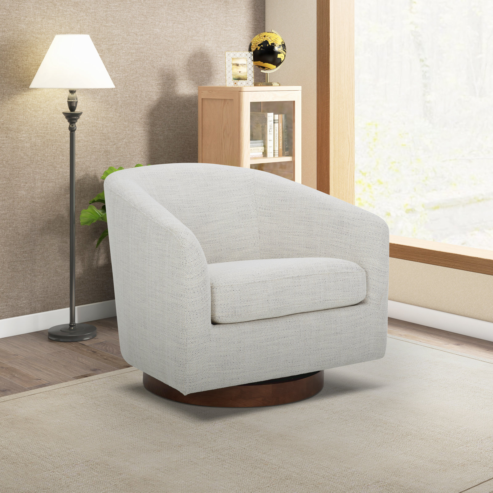 Bennett Linen Swivel Barrel Chair, Prestige Ivory Basketweave